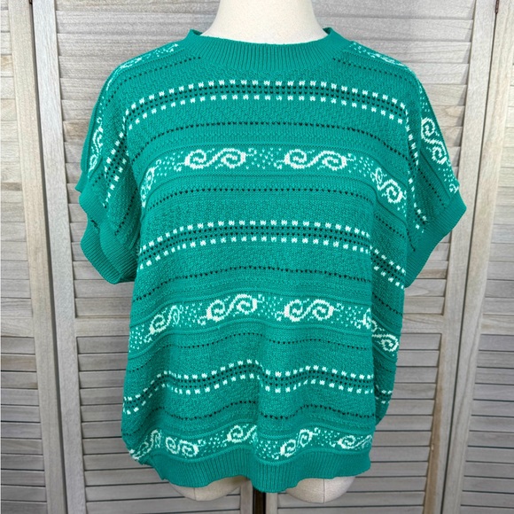JENNIFER ADAMS Vintage Sweater 80's-90's Green/ White-M/L - Picture 1 of 2